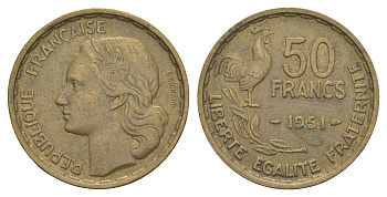 Франция 50 франков 1951 KM 918 алюминиевая бронза 83-625