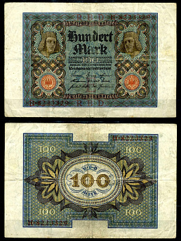 Германия 100 марок 1920 Бамбергский всадник, 7 цифр в номере, буква E, серия Н Pick 69 a, Розенберг 67а бумага 8617-16-1-1