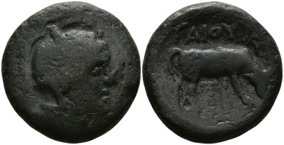 ДРЕВНЯЯ ГРЕЦИЯ, МАКЕДОНИЯ ПОД РИМСКИМ УПРАВЛЕНИЕМ АЕ 168 - 158 гг. до н.э. АФИНА ПАЛЛАДА / БЫК, ПЕЛЛА, FINE (RARE), 7,68 гр BMC 76 бронза 1073-10-33