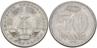ГДР 50 пфеннигов 1958 A KM 12.1 алюминий 106-847