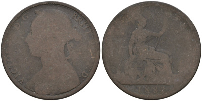 Великобритания 1 пенни 1882 Виктория (1837-1901) KM 755 бронза 4144-643