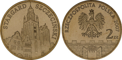 Польша 2 злотых 2007 MW, серия польские города, Старгард-Щециньски (Stargard Szczecinski) KM 613 нордик UNC 4676-454