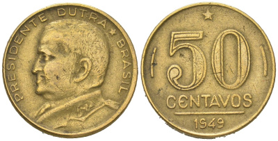 Бразилия 50 сентаво 1949 Эурику Дутра KM 563, Schon 68 алюминиевая бронза 4611-667