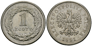 Польша 1 злотый 1991 Y 282 медно-никель 4167-614