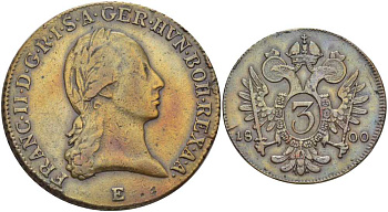 Австрия 3 крейцера 1800 Е, Франц II (Франц Иосиф Карл) (1792-1806) KM 2115.3 медь 180-542
