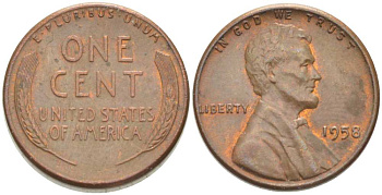 США 1 ЦЕНТ 1958 ЛИНКОЛЬН KM А132 медь цинк 218-1043
