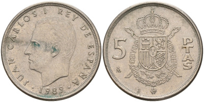 Испания 5 песет 1989 Хуан Карлос I (1975 - 2014) KM 823 медно-никель 4155-743