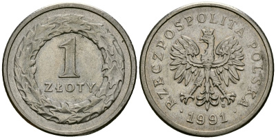Польша 1 злотый 1991 Y 282 медно-никель 4167-614
