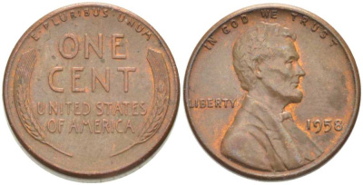 США 1 ЦЕНТ 1958 ЛИНКОЛЬН KM А132 медь цинк 218-1043