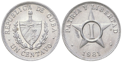 Куба 1 сентаво 1981 KM 33.1, JMA 18, Y 27, Schoen 31 алюминий aUNC 4611-622