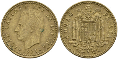 Испания 1 песета 1975 (78) Хуан Карлос I (1975-2014) KM 806 алюминиевая бронза 4604-153