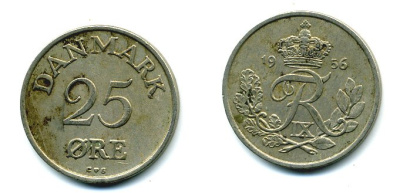 ДАНИЯ 25 ЭРЕ 1956 KM 842.2 медно-никель 04-912