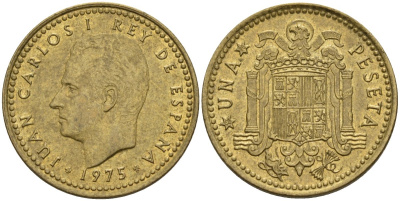 Испания 1 песета 1975 (76) Хуан Карлос I (1975-2001) KM 806 алюминиевая бронза 4155-425