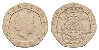 Великобритания 20 пенсов 2000 Елизавета II (1952-2022) KM 990, Spink 4630 (G3) медно-никель 4639-921