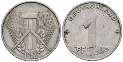 ГДР 1 пфенниг 1953 A KM 5 алюминий 201-946
