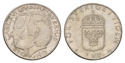 Швеция 1 крона 1989 Карл XVI Густав (1973- ) KM 852a медно-никель 183-312