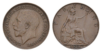 Великобритания 1 фартинг 1924 Георг V (1910-1936) KM 808.2, Spink 4060 бронза 4658-945