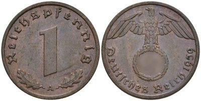 Германия 1 рейхспфенниг 1939 A KM 89, J. 361 бронза 4147-1143