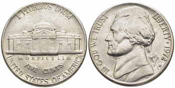 США 5 ЦЕНТОВ 1972 D, ДЖЕФФЕРСОН KM А192 медно-никель 63-434