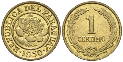 Парагвай 1 сентимо 1950  KM 20 алюминиевая бронза  aUNC  220-966