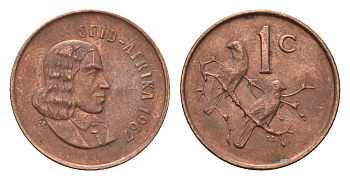 ЮАР 1 цент 1967 Ян ван Рибек (1619-1677), Suid Africa, легенда на африкаанс, капские воробьи KM 65.2 бронза aUNC 4690-1015