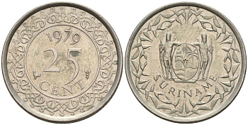Суринам 25 центов 1979 KM 14 медно-никель 4174-813