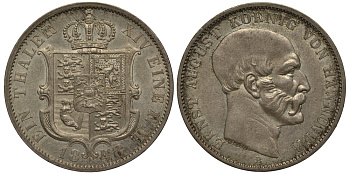 Брауншвейг-Каленберг-Ганновер 1 талер 1848 Эрнст Август (1837-1851) KM 208 серебро UNC 00-805-01