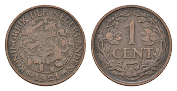 Нидерланды 1 цент 1921 KM 152 бронза 4623-836