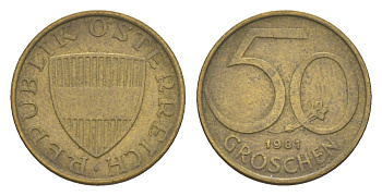 Австрия 50 грошей 1981 KM 2885 алюминиевая бронза 4528-828