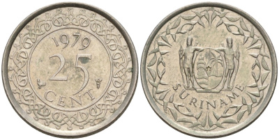Суринам 25 центов 1979 KM 14 медно-никель 4174-813