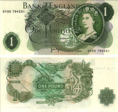 АНГЛИЯ 1 ФУНТ 1970-1977 ПОДПИСЬ J.B. PAGE Pick 374g бумага аUNC 7214-20-3-2