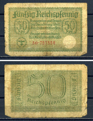 Германия 50 рейхспфеннигов ND (1940-1945) для оккупированных территорий Pick R135 бумага 7552-1-1-2