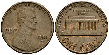 США 1 цент 1981 D, Линкольн KM 201 медь цинк 4136-212