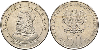Польша 50 злотых 1981 князь Владислав I Герман Y 128 медно-никель 4565-1131