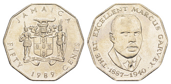 Ямайка 50 центов 1989 Маркус Гаврей (1887-1940) KM 65 медно-никель UNC 91-1133