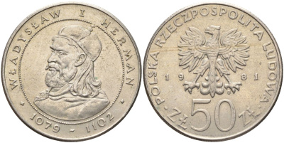 Польша 50 злотых 1981 князь Владислав I Герман Y 128 медно-никель 4565-1131