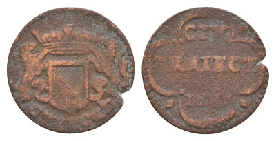 Нидерланды, Голландская Республика, Утрехт 1 дуит 1687 KM 44 медь 4655-555