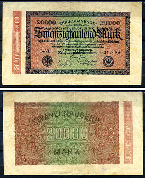 Германия 20000 марок 1923 20 февраля 1923, водяной знак L Pick 85 a бумага 8564-17-2-1