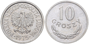 ПОЛЬША 10 ГРОШЕЙ 1975 MW KM AA47, Parchimowicz 206n алюминий UNC 4181-1133