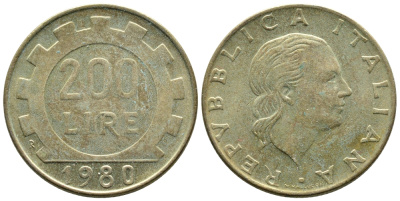 Италия 200 лир 1980 R, шестерня KM 105 алюминиевая бронза 4610-557