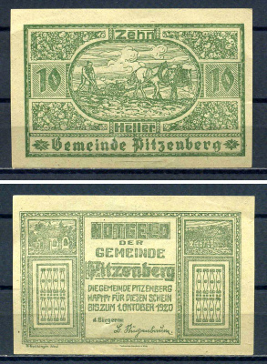 Питценберг (Австрия) 10 геллеров 1920 Jaksc/Pick?JPR0753-10 бумага UNC (пресс) 7556-35-2-1