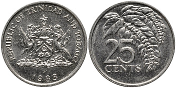 Тринидад и Тобаго 25 центов 1983 цветок дикая пуансеттия KM 32 медно-никель 4577-1252