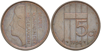Нидерланды 5 центов 1984 Беатрикс (1980-2013) КМ 202 бронза    4602-521