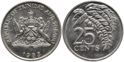 Тринидад и Тобаго 25 центов 1983 цветок дикая пуансеттия KM 32 медно-никель 4577-1252