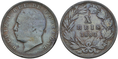 ПОРТУГАЛИЯ 10 РЕЙСОВ 1883 KM 526 медь 4563-1027