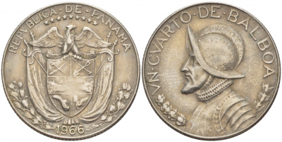 Панама 1/4 бальбоа 1966 KM 11a медь плакированная медно-никелем 261-1033
