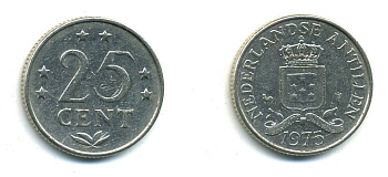 Нидерландские Антилы 25 центов 1975 Юлиана (1948-1980) KM 11 никель 46-1237