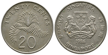 Сингапур 20 центов 1986 KM 52 медно-никель 4610-754