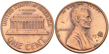 США 1 ЦЕНТ 1974 D, ЛИНКОЛЬН KM 201 медь цинк 188-268