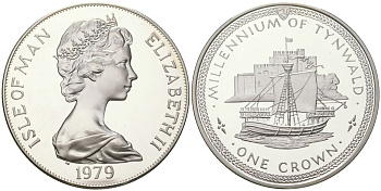 Остров Мэн 1 крона 1979 1000 лет Тинвальду - Каракка KM 48a серебро PROOF 1530-1314